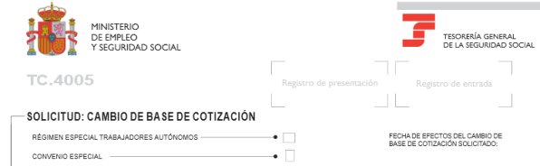 Cambio base cotización autónomos