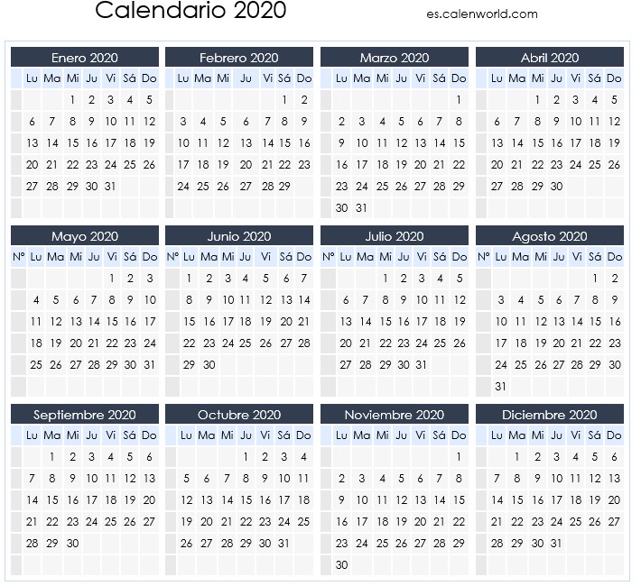 Calendario laboral y días festivos 2020