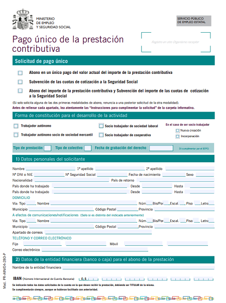 Modelo De Solicitud De Pago Unico Del Paro Ser Autonomo