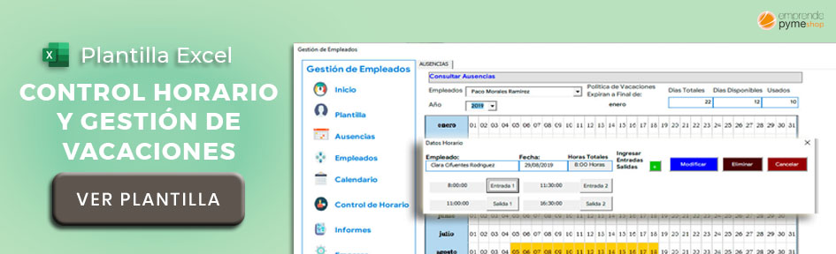 Plantilla Excel para el registro de jornada laboral y gestión de ausencias y vacaciones